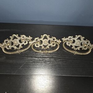 3 Vint European Design Brass Furniture Cabinet Drawer Pull 4 7/8" Part # 1869